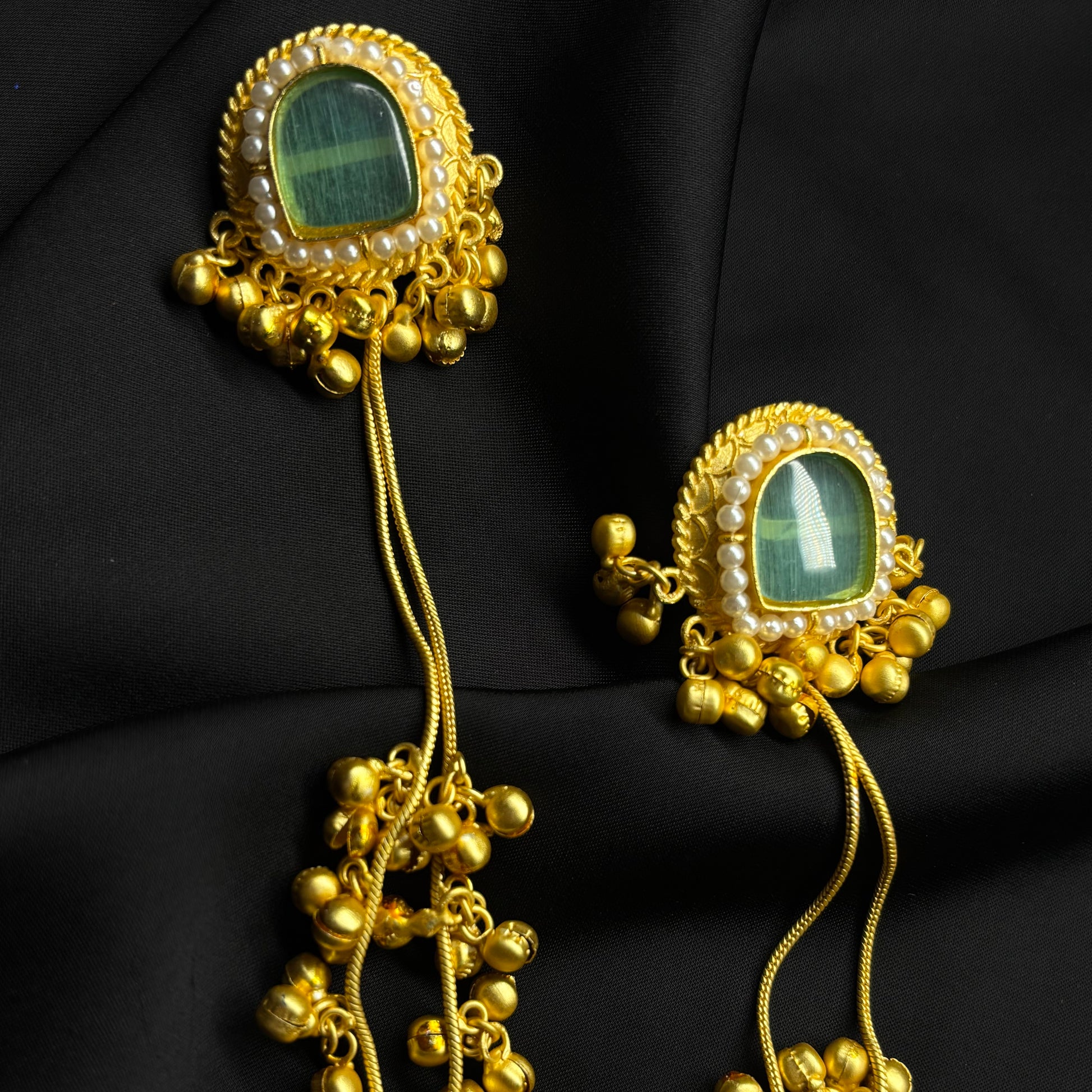 Kashmiri Ghungru Earrings with Green Stone & Pearl Detailing – Traditional Ethnic Wear