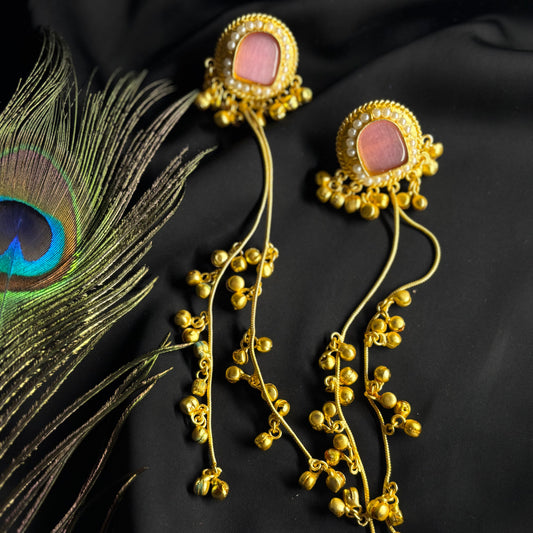 Kashmiri Ghungru Earrings with Pink Stone & Pearl Detailing – Traditional Ethnic Wear