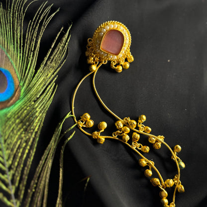 Kashmiri Ghungru Earrings with Pink Stone & Pearl Detailing – Traditional Ethnic Wear