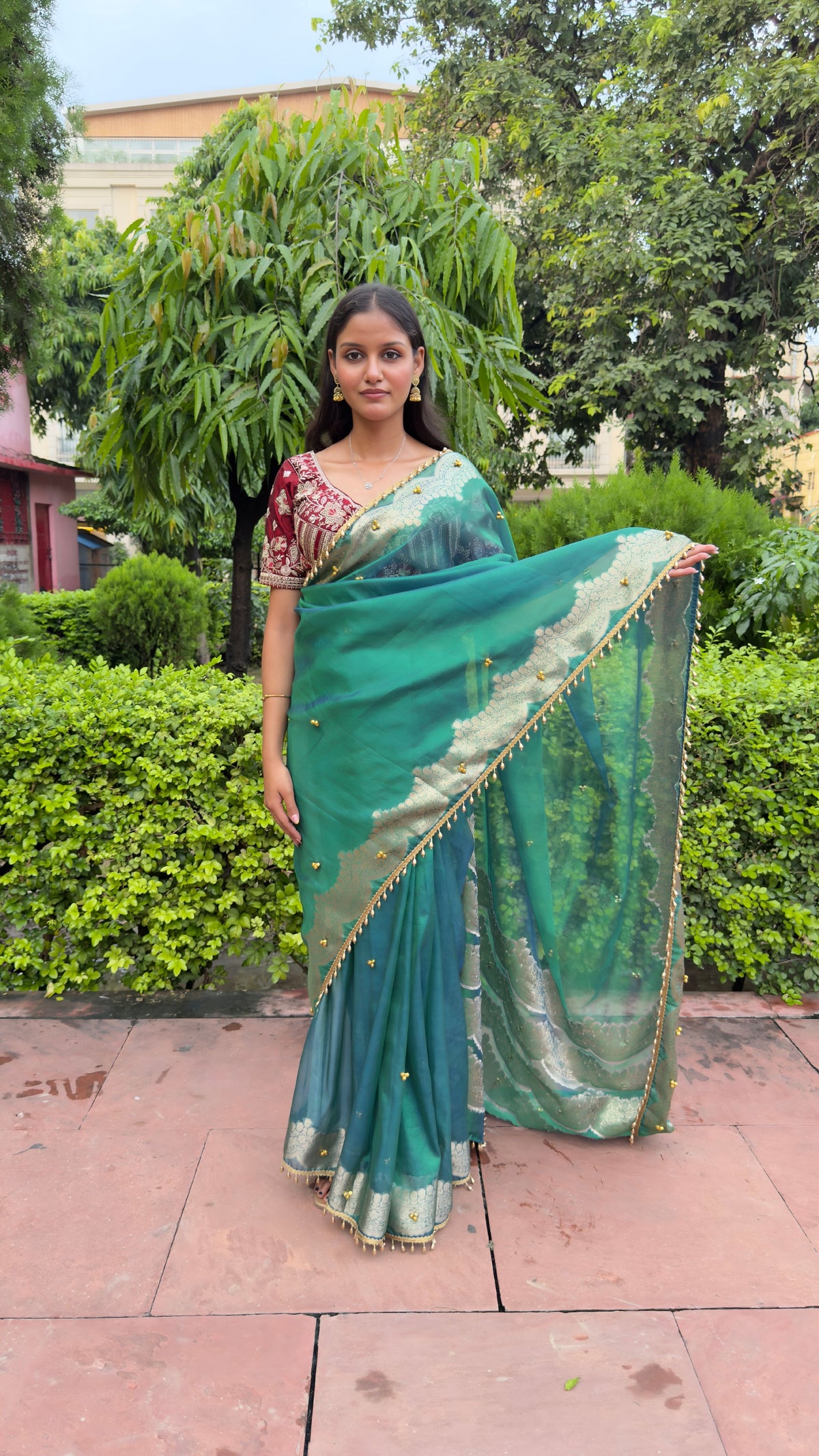 Green Tissue Viral Ghungroo Saree