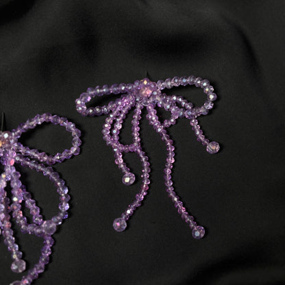 Lavender Crystal Bow Dangling Earrings