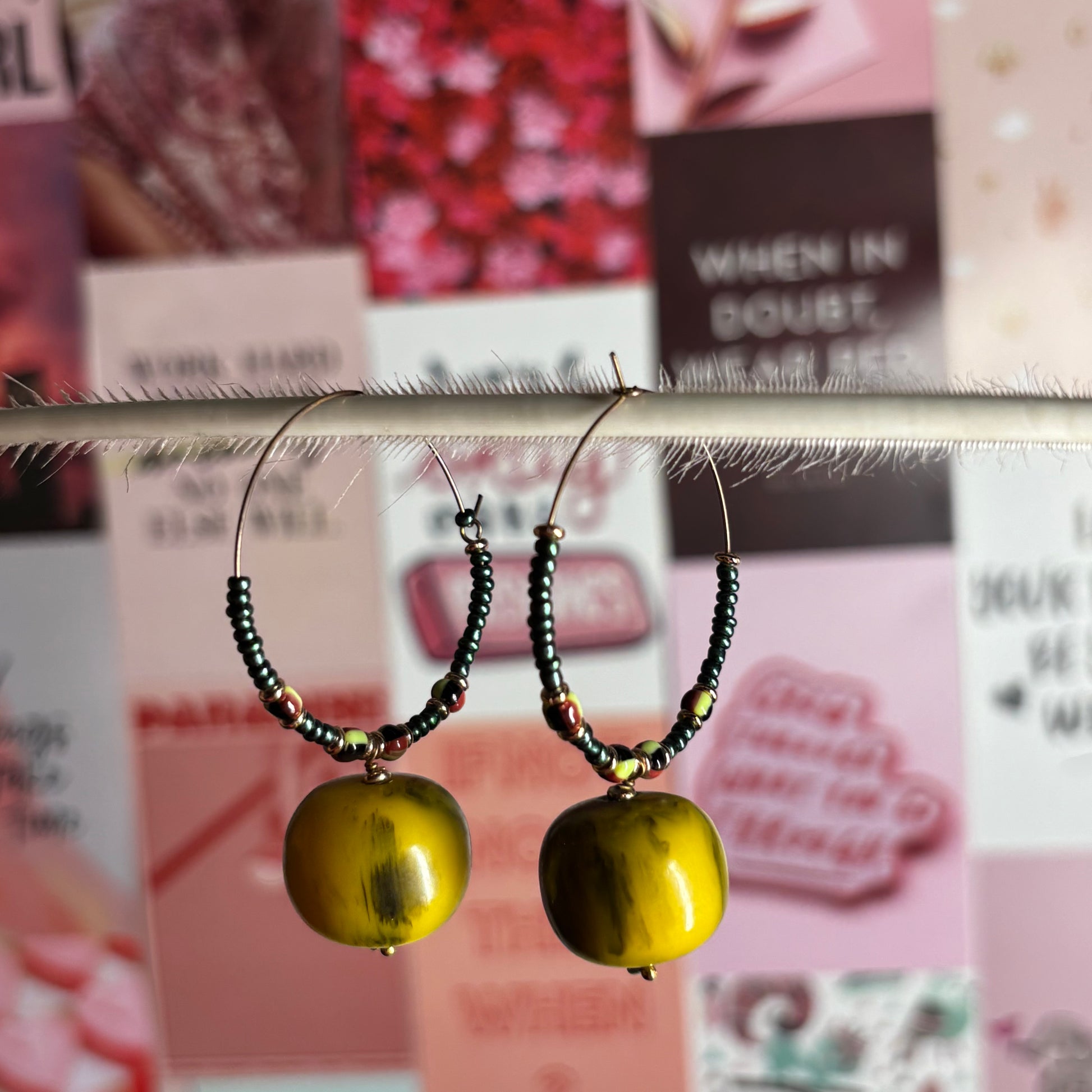 Emerald Dusk Boho Earrings – Olive Green And Mustard Yellow