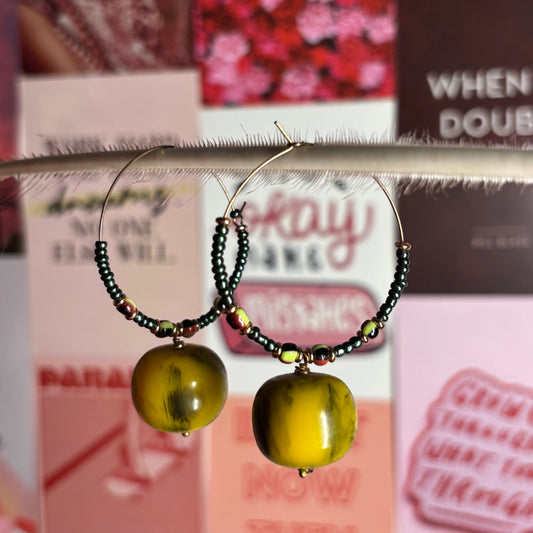 Emerald Dusk Boho Earrings – Olive Green And Mustard Yellow