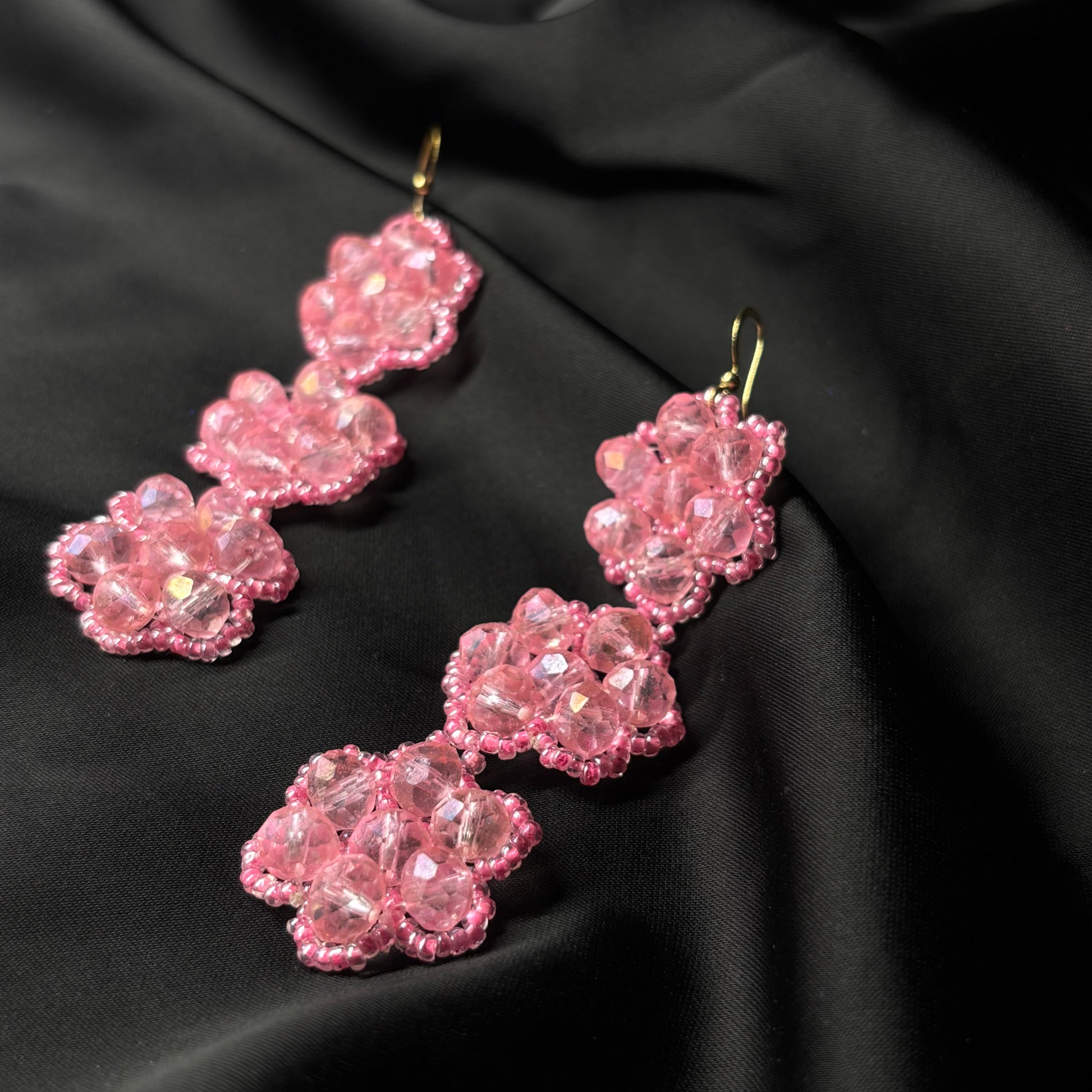 Pink Stars Glittering Blushes Beaded Earrings