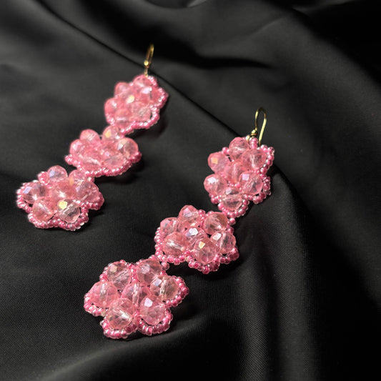 Pink Stars Glittering Blushes Beaded Earrings