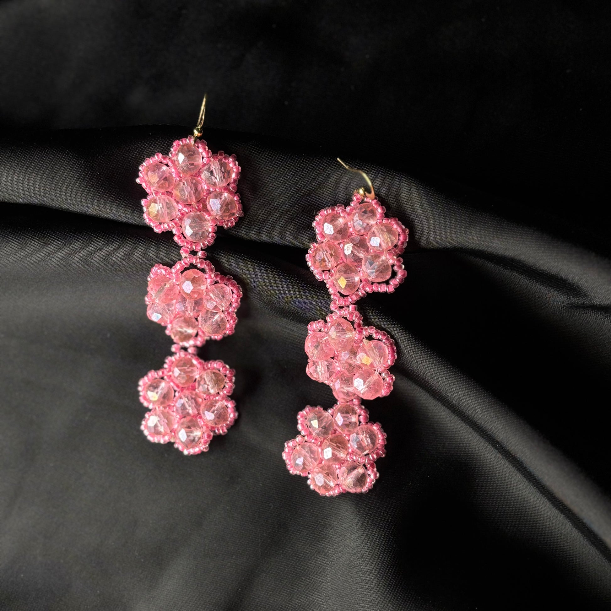 Pink Stars Glittering Blushes Beaded Earrings