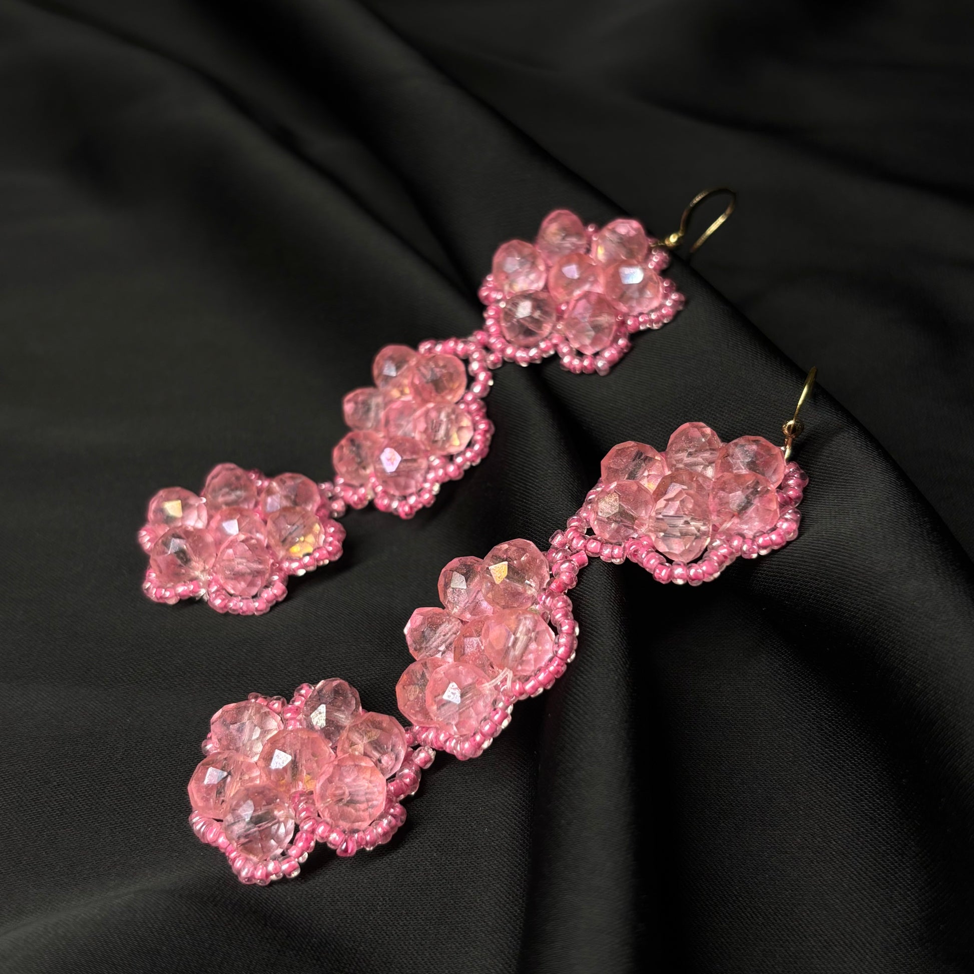 Pink Stars Glittering Blushes Beaded Earrings