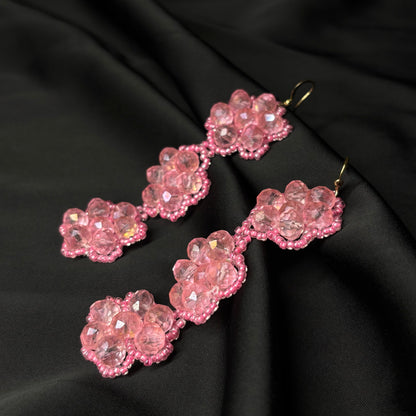 Pink Stars Glittering Blushes Beaded Earrings