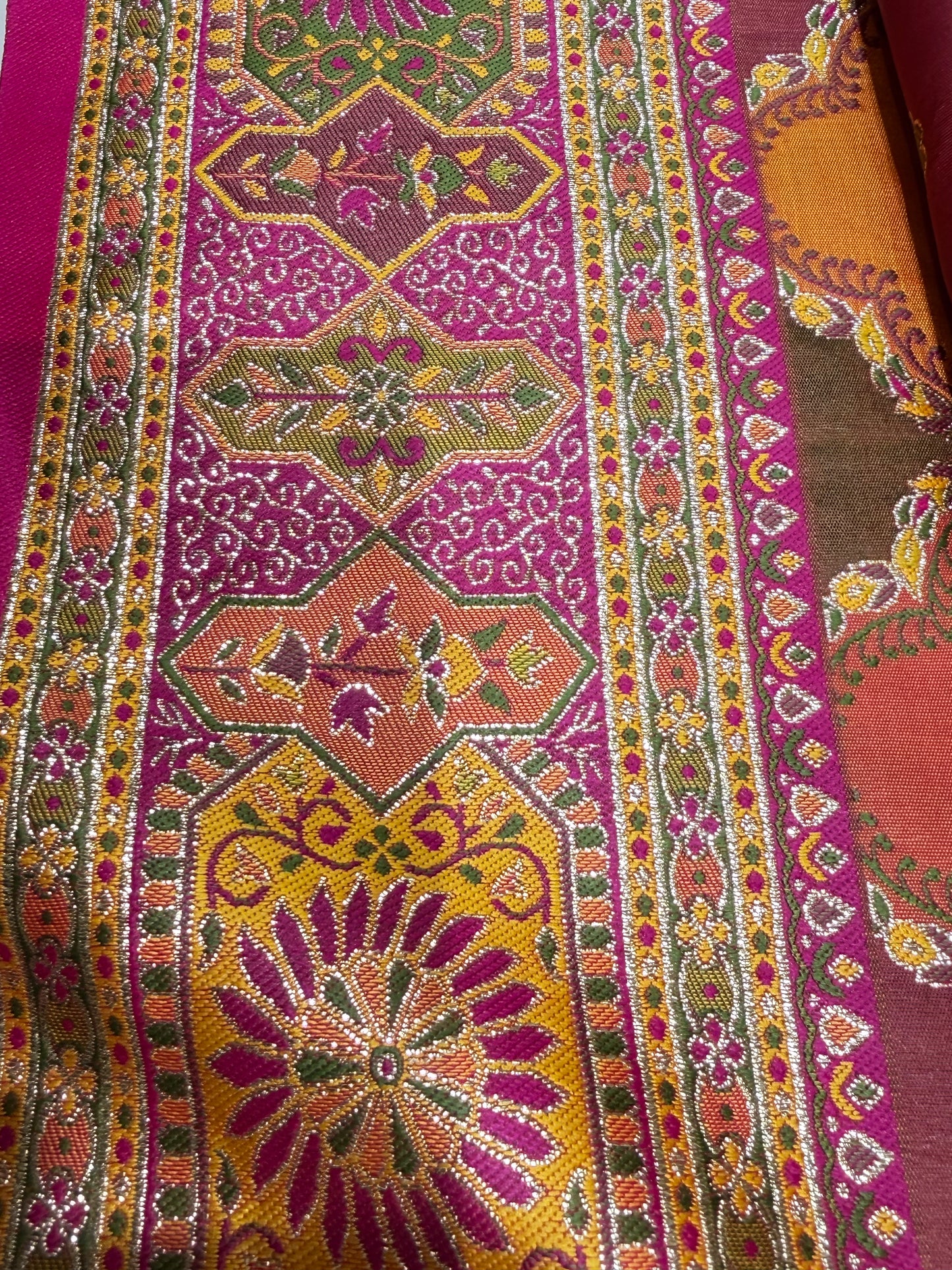 Opulent Fuchsia and Orange Indian Silk Saree