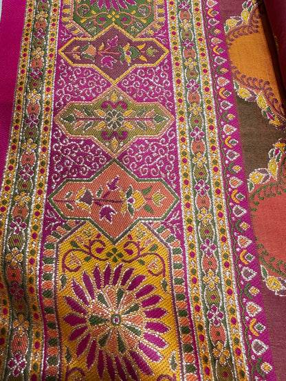 Opulent Fuchsia and Orange Indian Silk Saree