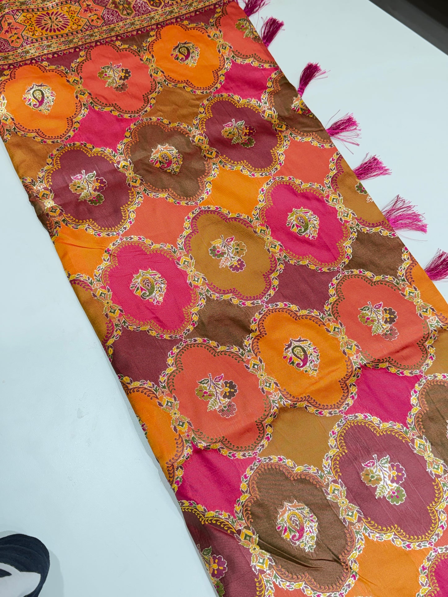 Opulent Fuchsia and Orange Indian Silk Saree