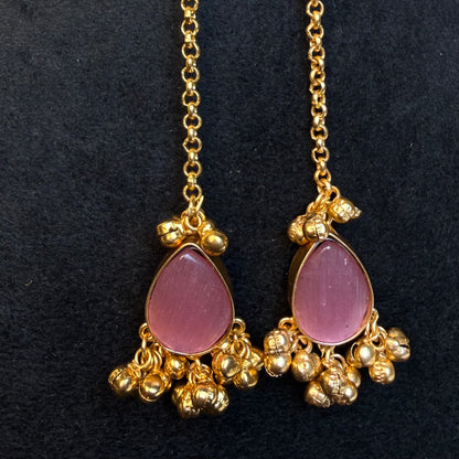 Premium Kashmiri Gold-Plated Chain Jhumka Earring Pink