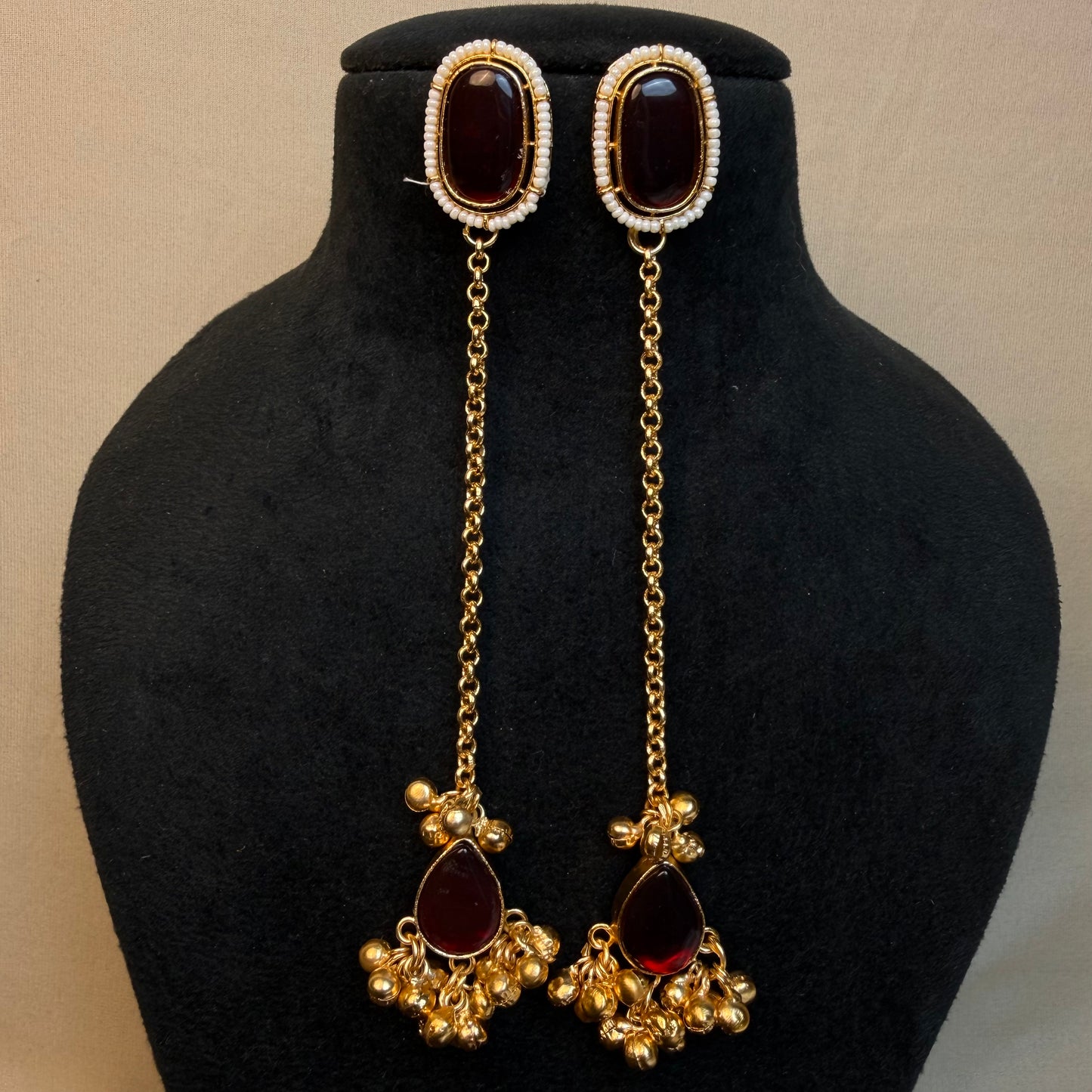 Premium Kashmiri Brass Long Chain Earrings with Ghungroo Drops
