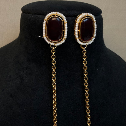 Premium Kashmiri Brass Long Chain Earrings with Ghungroo Drops