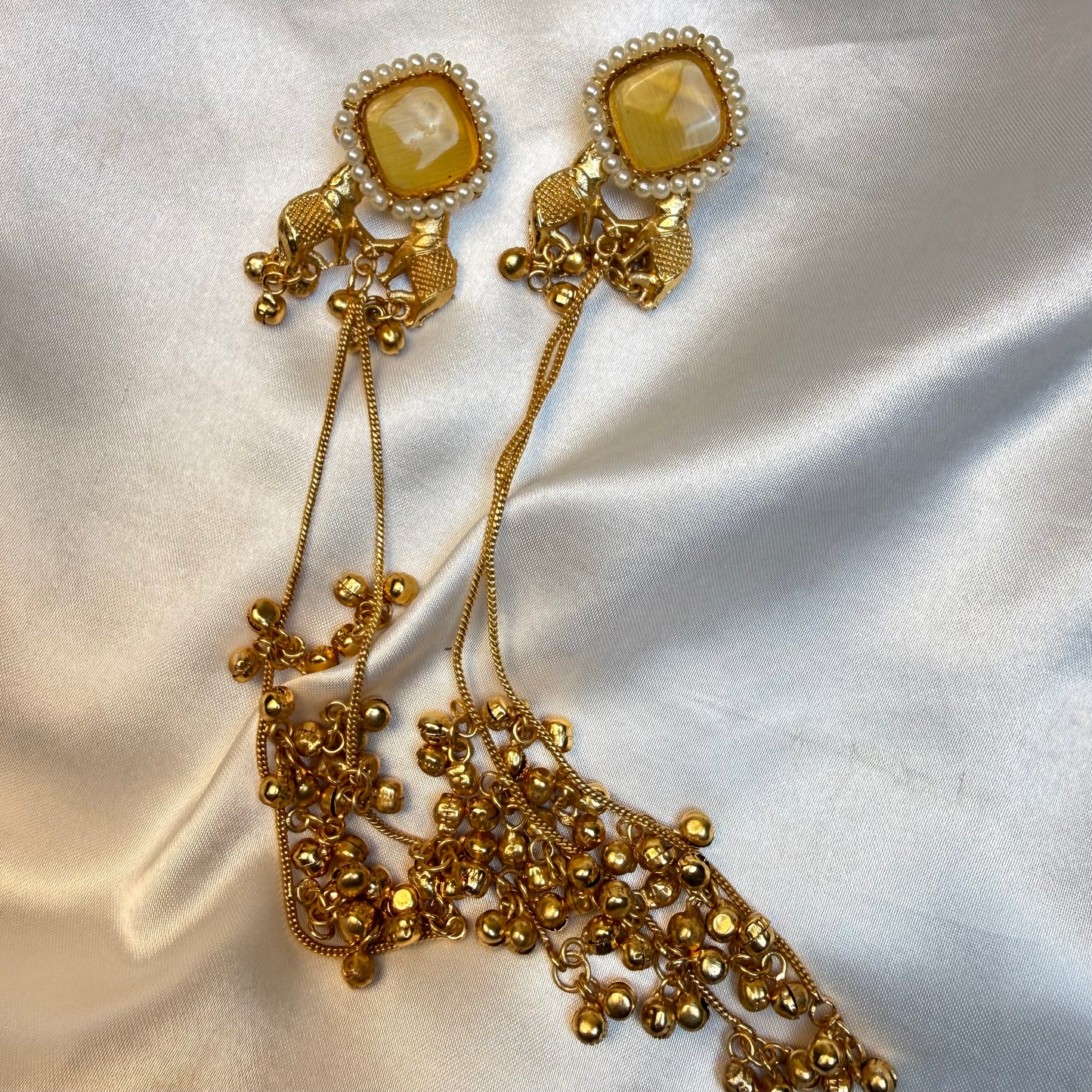 Premium Kashmiri Brass Long Chain Earrings With Ghungroo