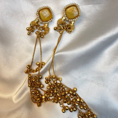 Premium Kashmiri Brass Long Chain Earrings With Ghungroo