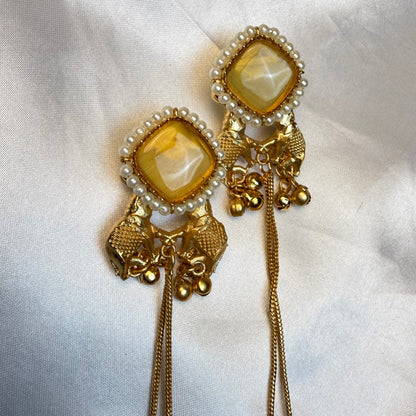 Premium Kashmiri Brass Long Chain Earrings With Ghungroo