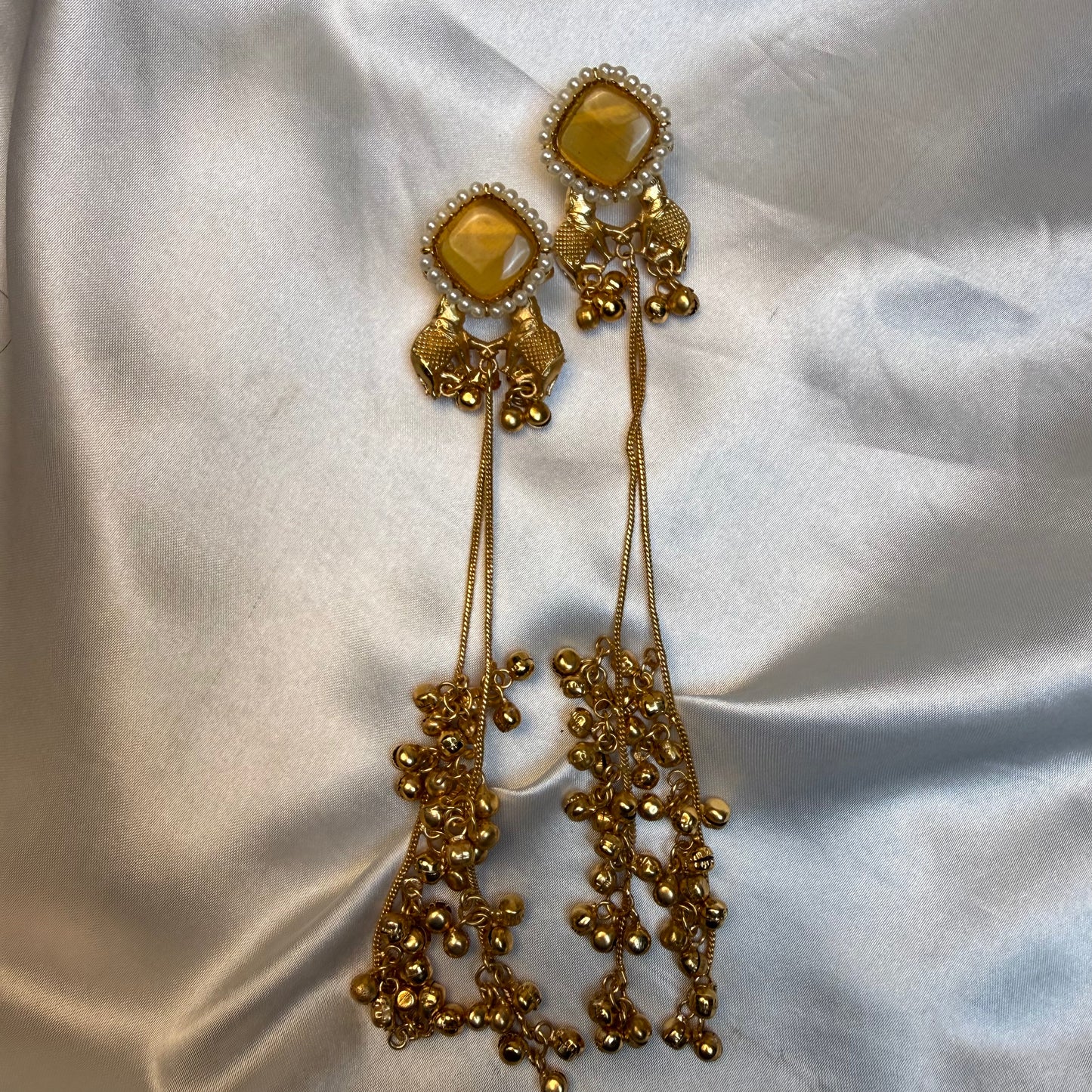 Premium Kashmiri Brass Long Chain Earrings With Ghungroo