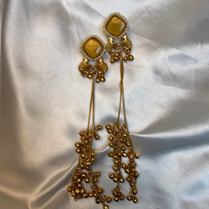 Premium Kashmiri Brass Long Chain Earrings With Ghungroo