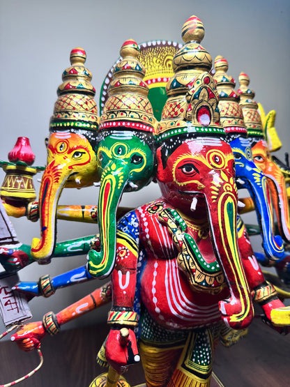 Wooden Multicoloured Panchmukhi Ganpati Idol