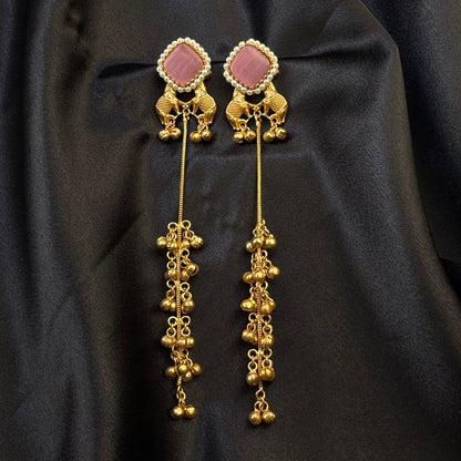 Premium Kashmiri Brass Ghungroo Long Earring Maroon