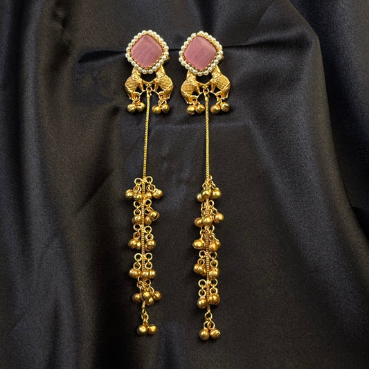Premium Kashmiri Brass Ghungroo Long Earring Maroon