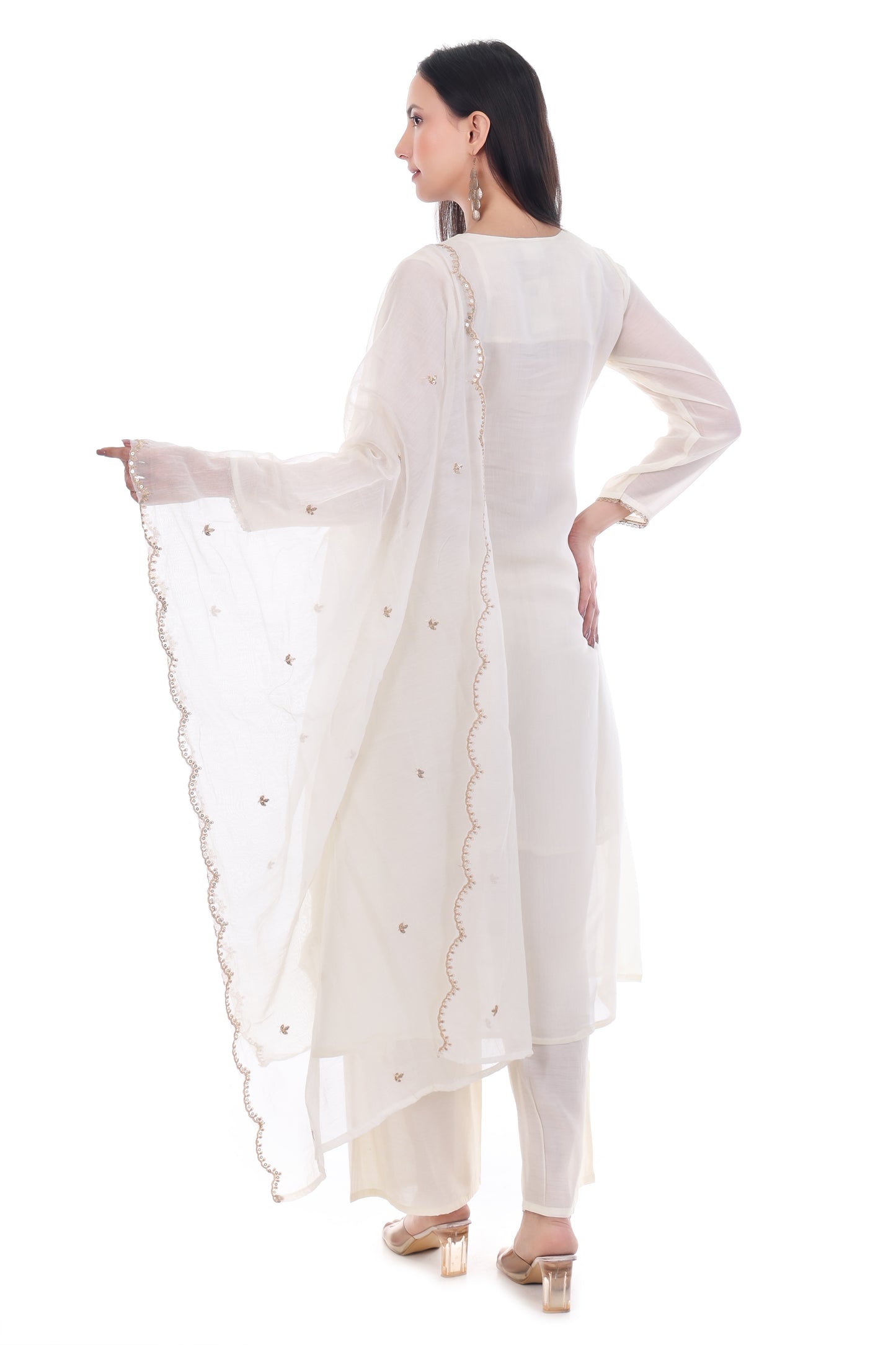 White Organza Georgette Anarkali Suit Set
