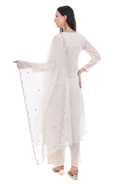 White Organza Georgette Anarkali Suit Set