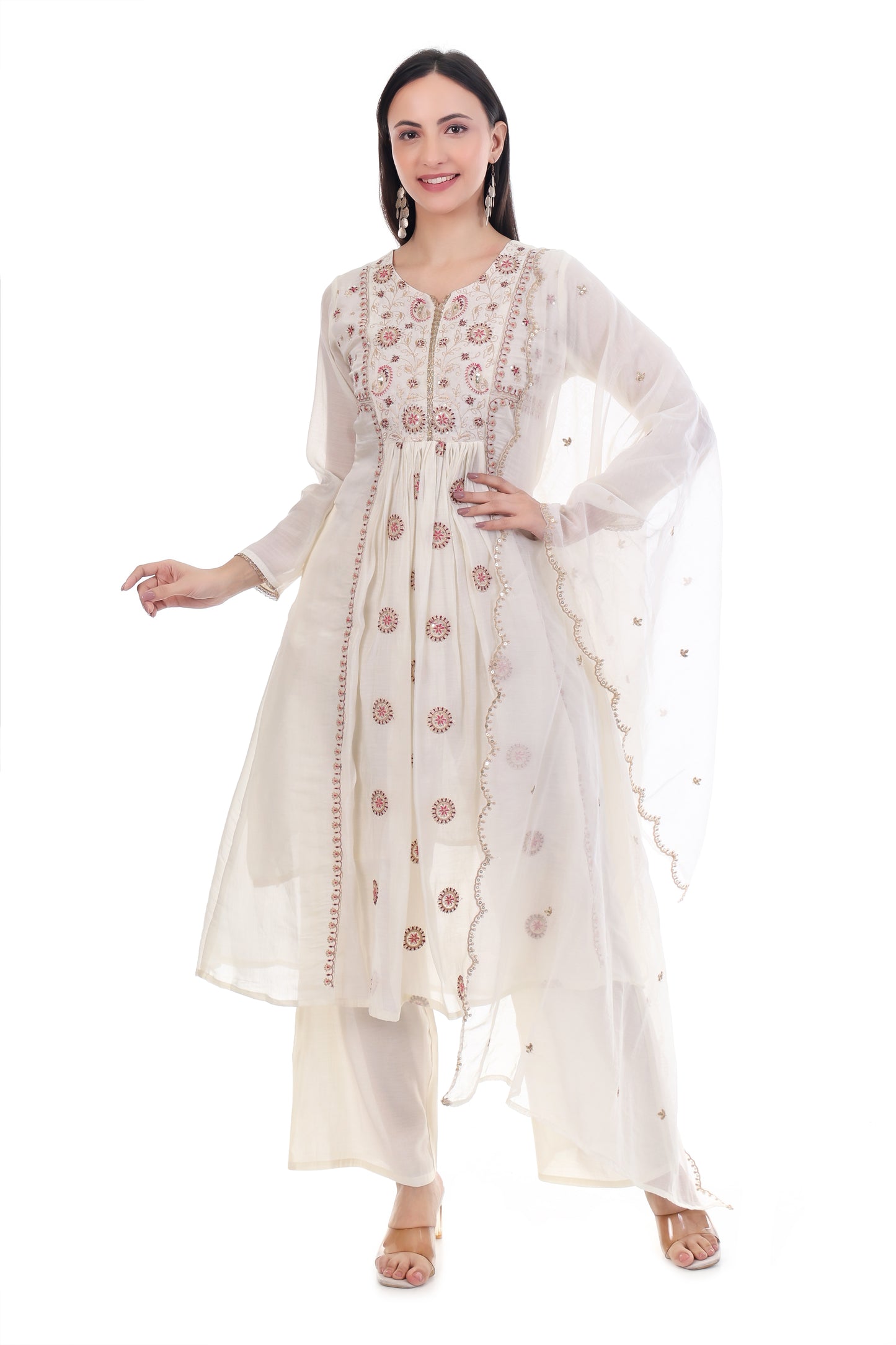White Organza Georgette Anarkali Suit Set