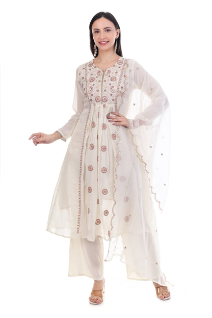 White Organza Georgette Anarkali Suit Set