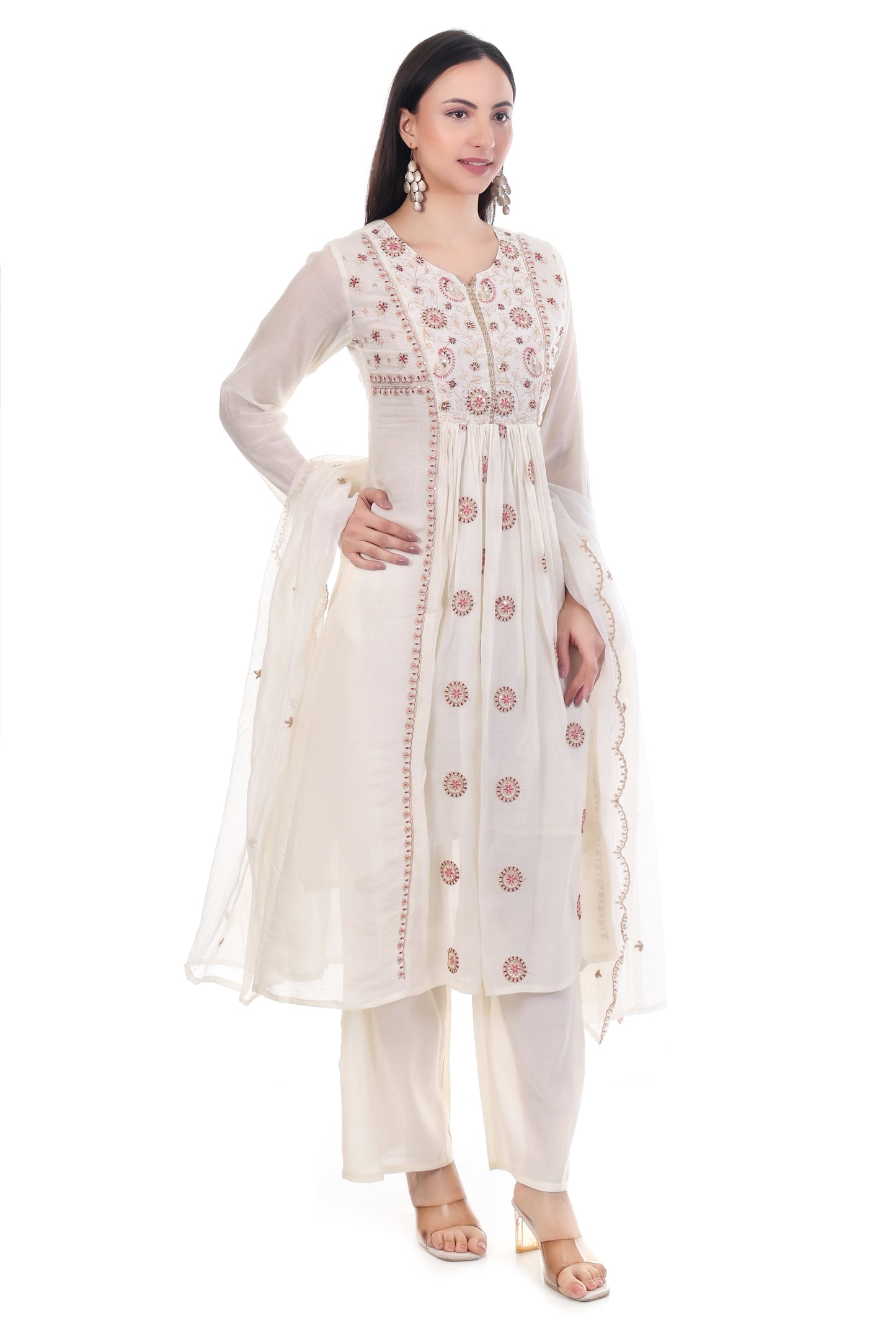 White Organza Georgette Anarkali Suit Set