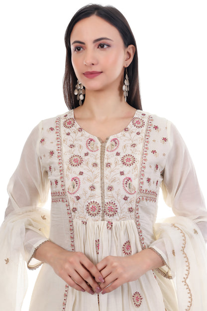 White Organza Georgette Anarkali Suit Set