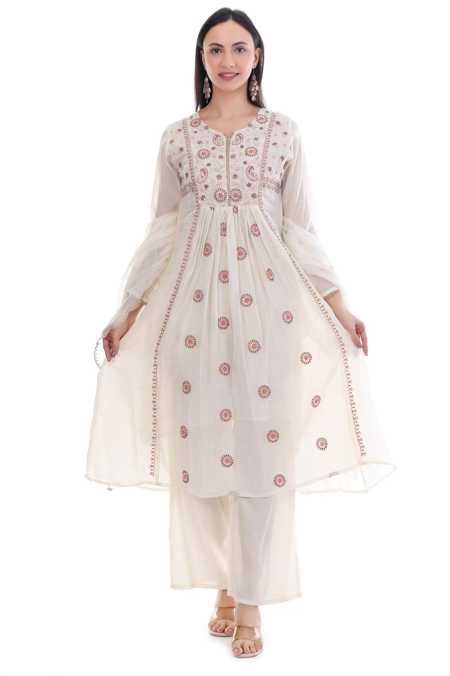 White Organza Georgette Anarkali Suit Set