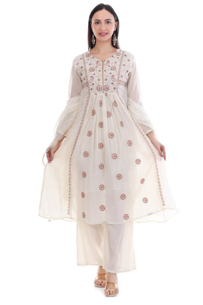 White Organza Georgette Anarkali Suit Set