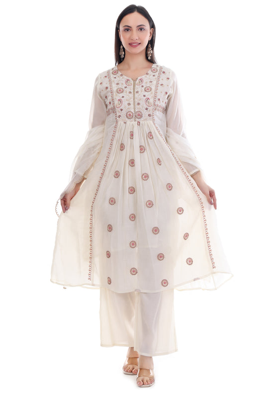 White Organza Georgette Anarkali Suit Set