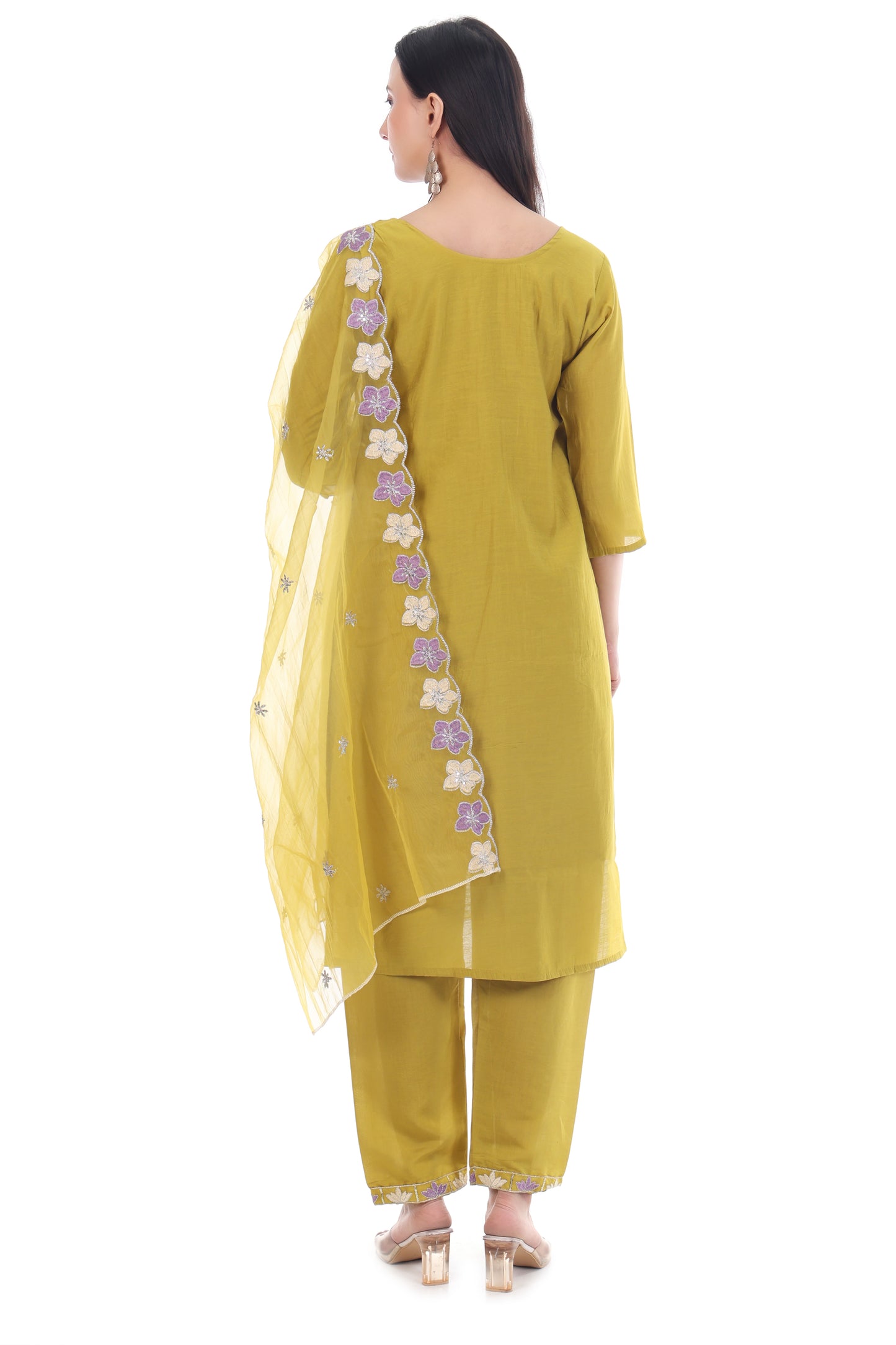 Women Yellow Embroidered Kurta Set with Dupatta
