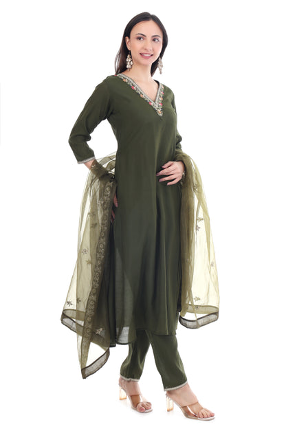 Premium Olive Green Ethnic Suit Set