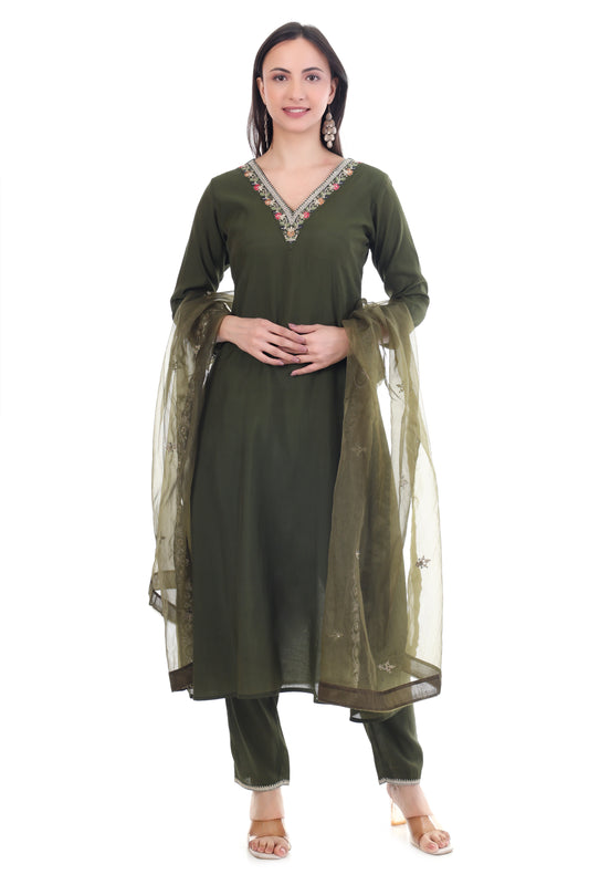 Premium Olive Green Ethnic Suit Set