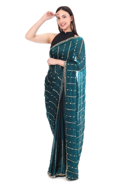 Satin Silk Saree with Cutwork Border