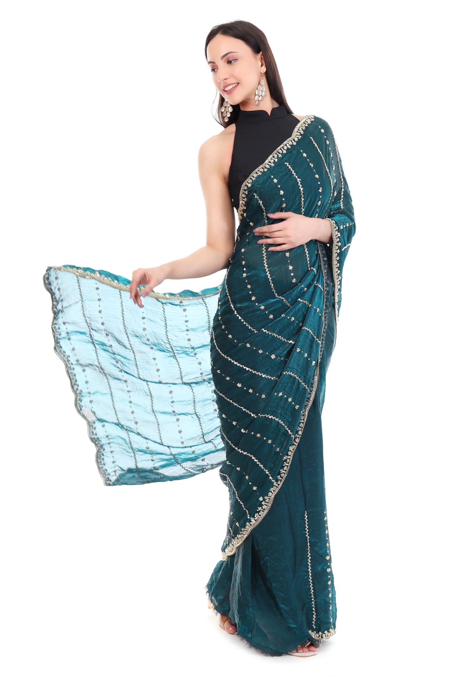 Satin Silk Saree with Cutwork Border