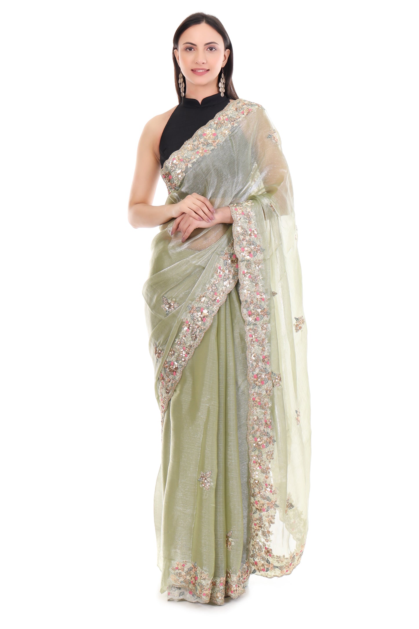 Pure Soft Jimmy Choo Silk Saree with Sequence Work & Aarco Border