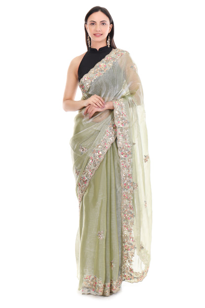 Pure Soft Jimmy Choo Silk Saree with Sequence Work & Aarco Border