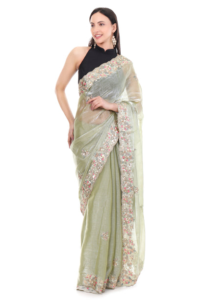 Pure Soft Jimmy Choo Silk Saree with Sequence Work & Aarco Border