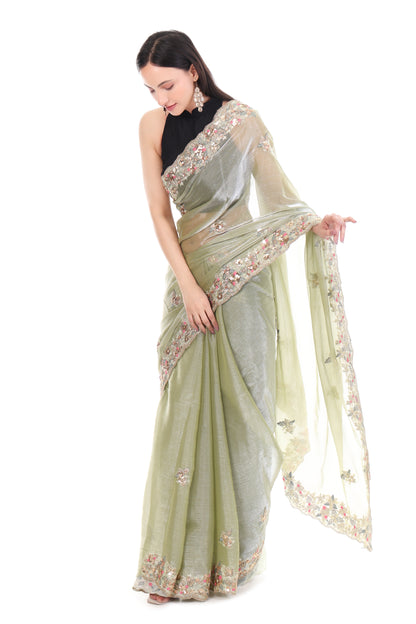 Pure Soft Jimmy Choo Silk Saree with Sequence Work & Aarco Border