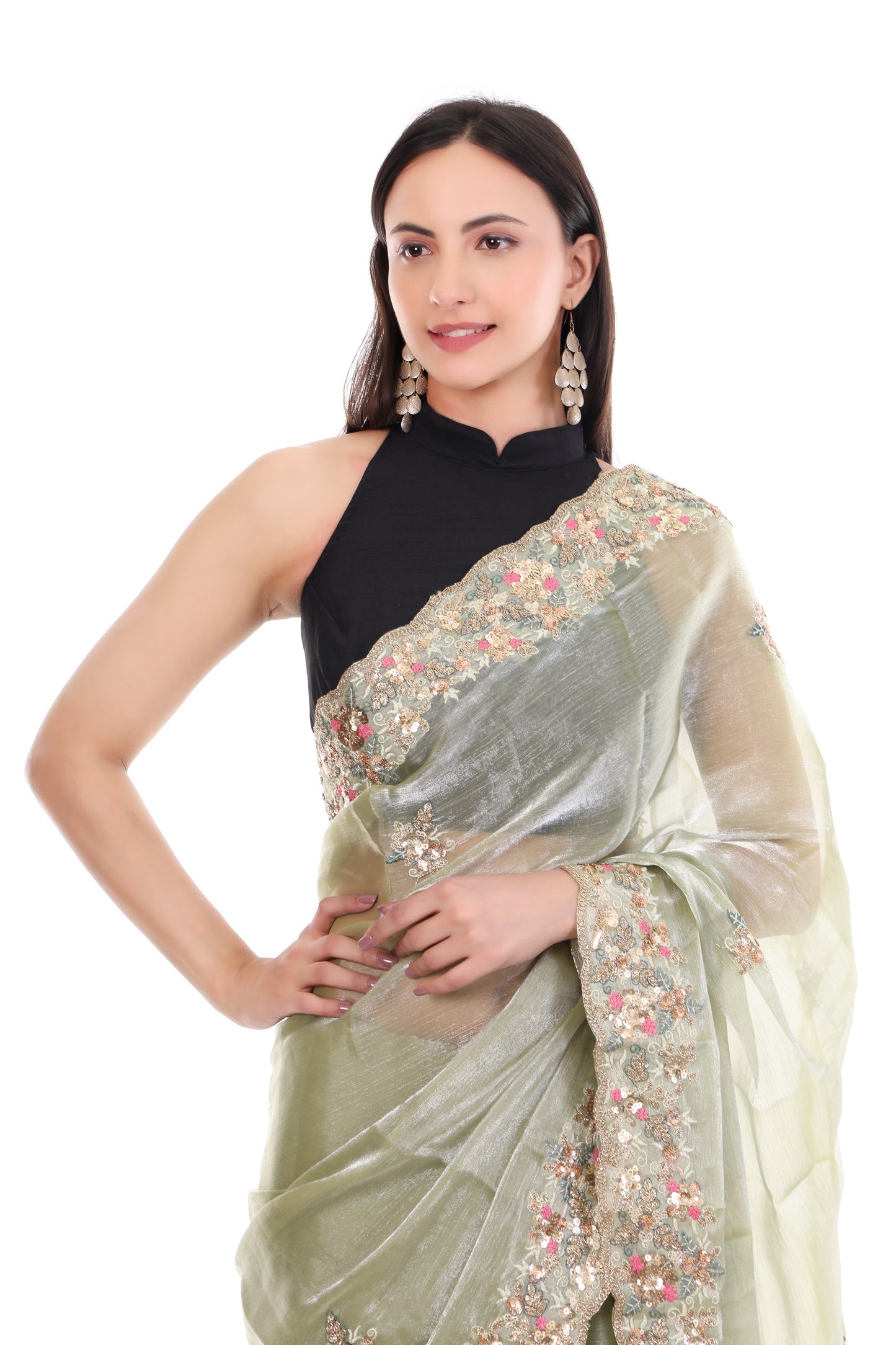 Pure Soft Jimmy Choo Silk Saree with Sequence Work & Aarco Border