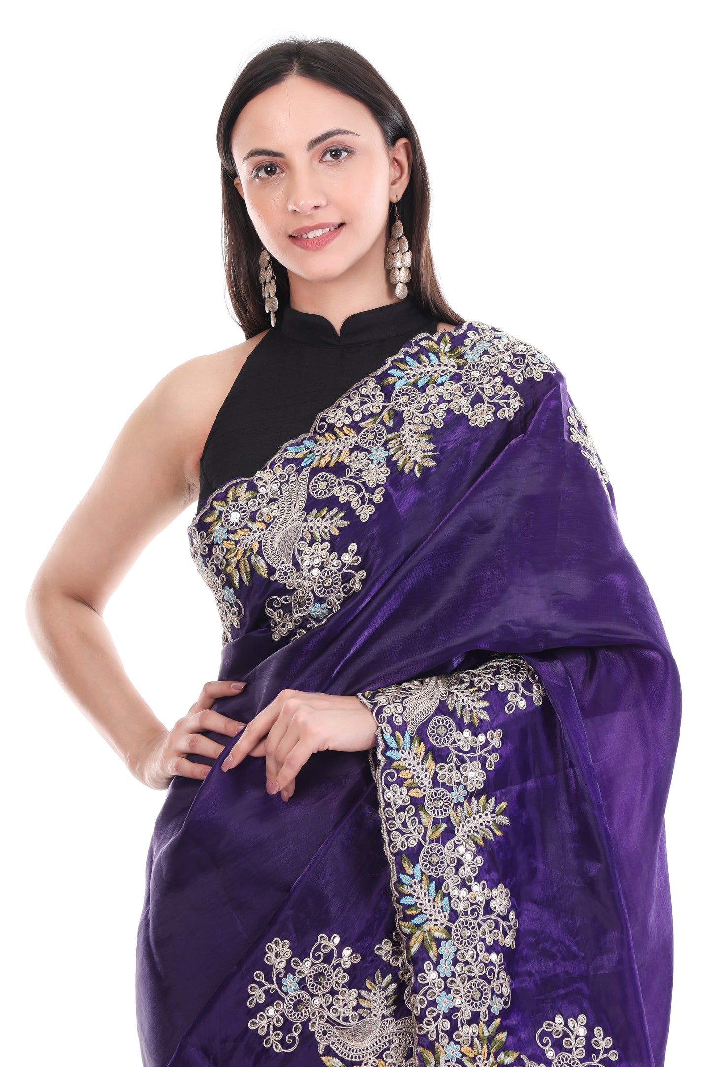 Purple Satin Silk Saree with Heavy Work