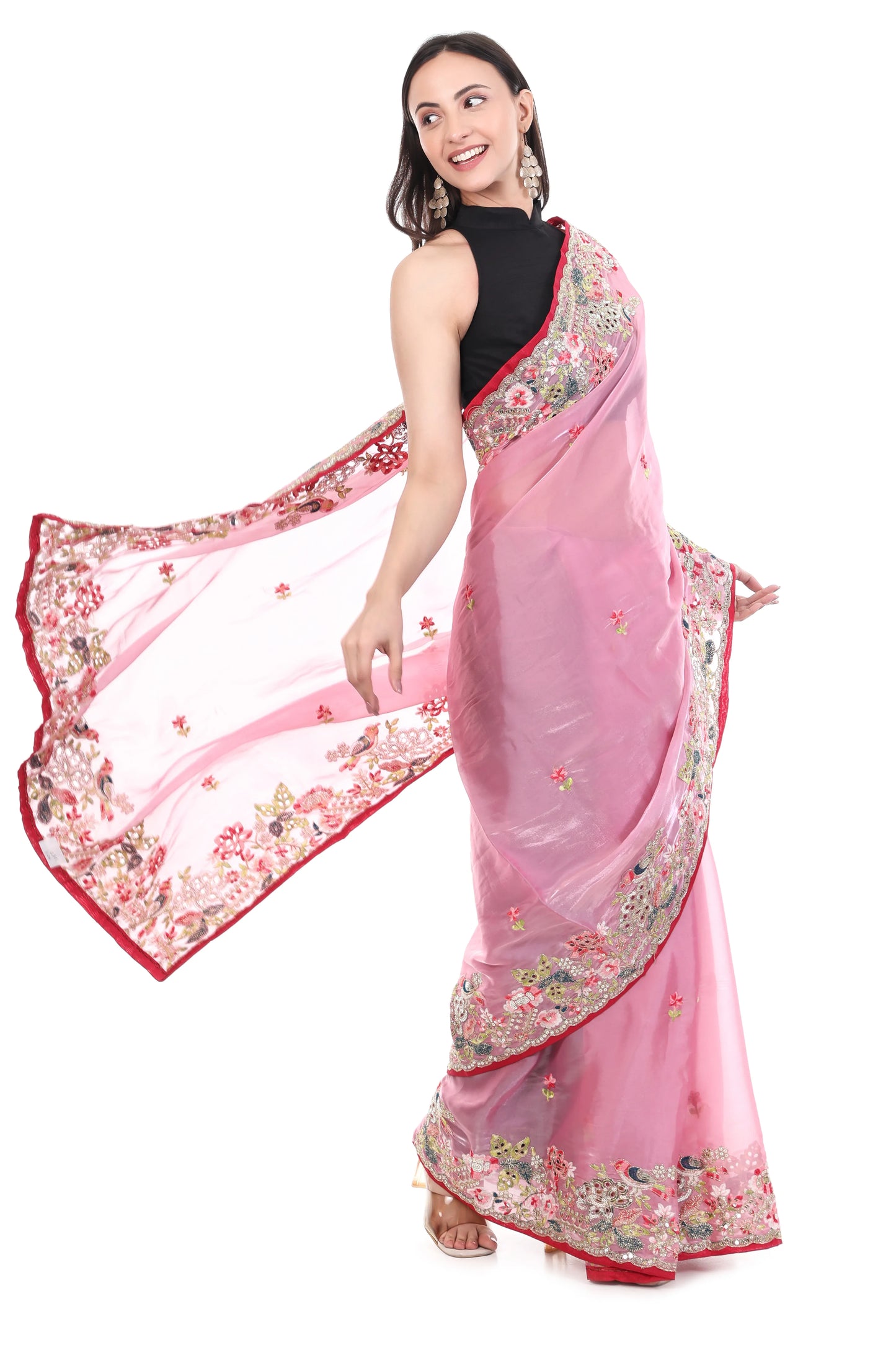 Banarashe Premium Zimmy Choo Soft Silk Designer Saree Pink - Baranashe - Banarashe Premium Zimmy Choo Soft Silk Designer Saree Pink