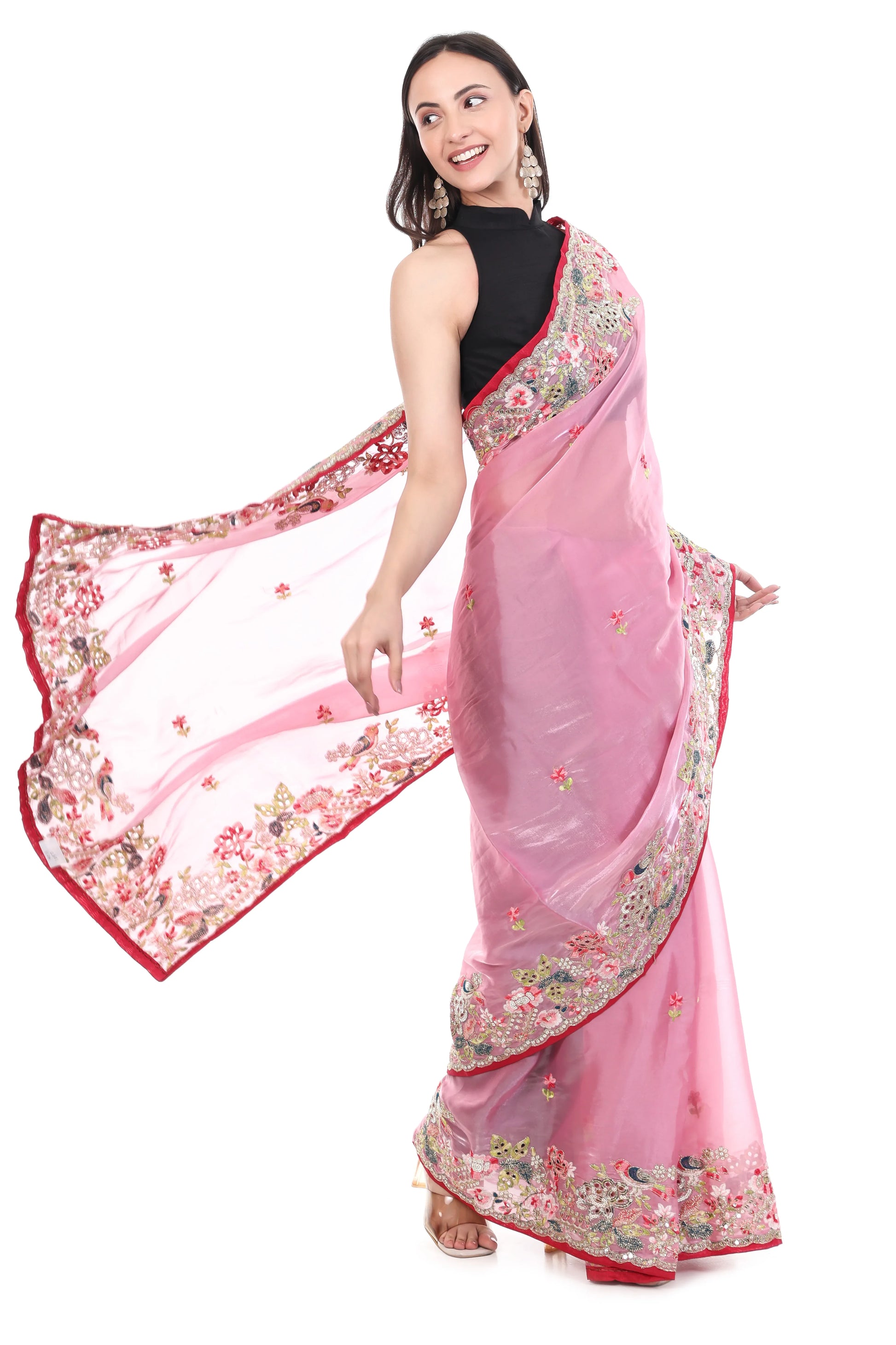 Banarashe Premium Zimmy Choo Soft Silk Designer Saree Pink - Baranashe - Banarashe Premium Zimmy Choo Soft Silk Designer Saree Pink