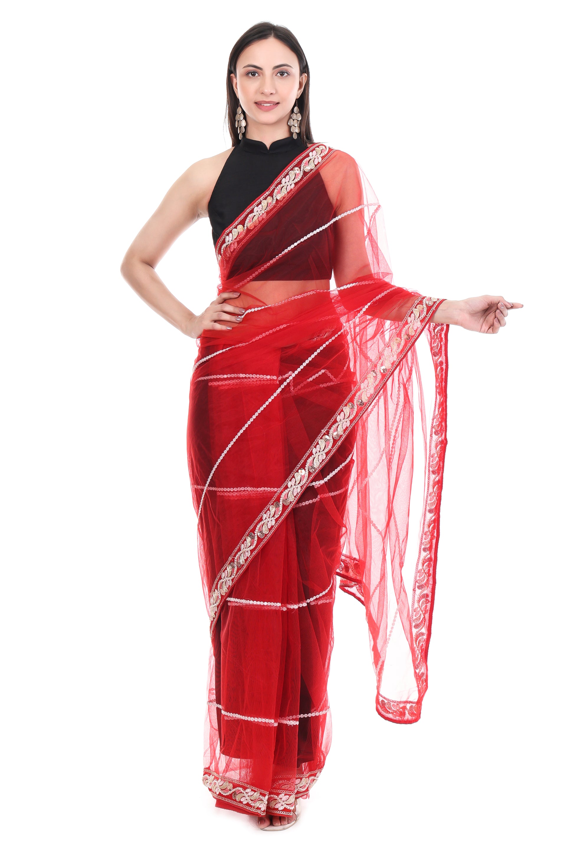 Premium Diamond Lace Net Saree