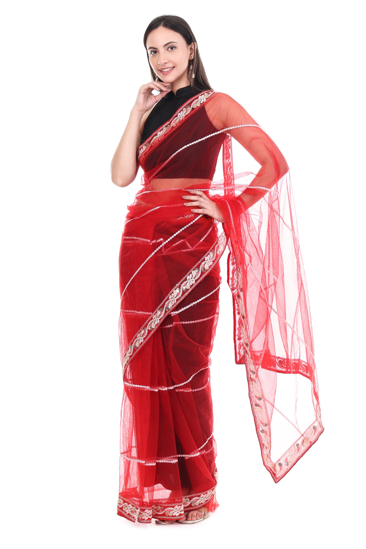 Premium Diamond Lace Net Saree